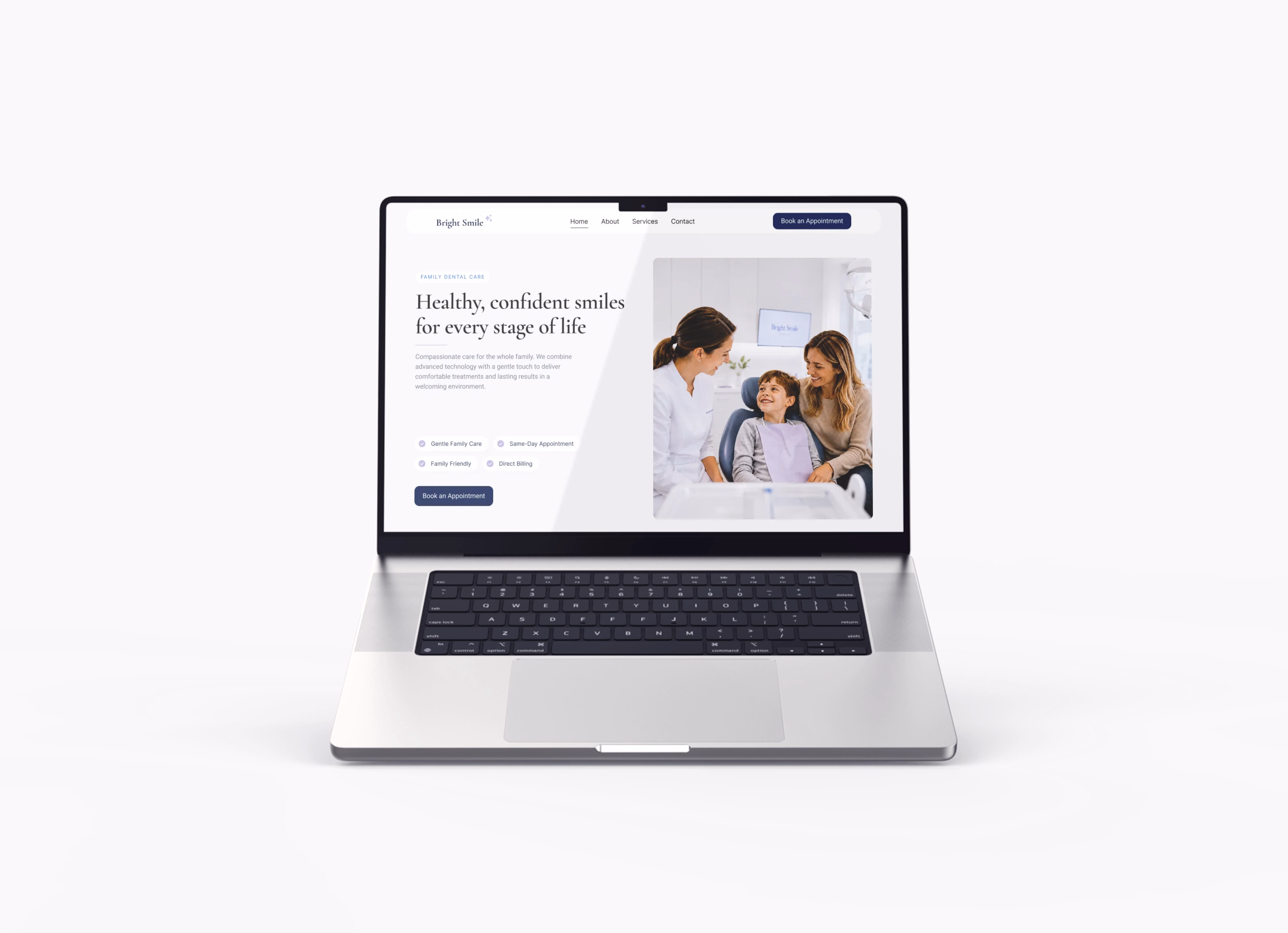 Dental clinic website design mockup for a healthcare service business