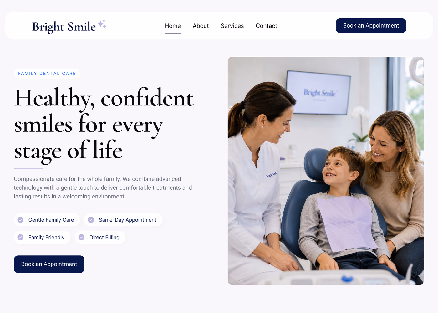 Bright Smile Dental homepage hero section