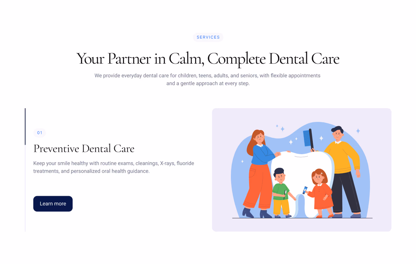 Bright Smile Dental services and trust section
