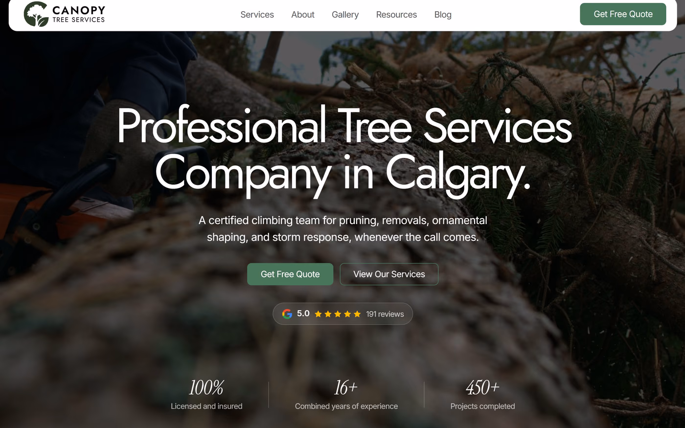 Canopy Tree Services homepage preview