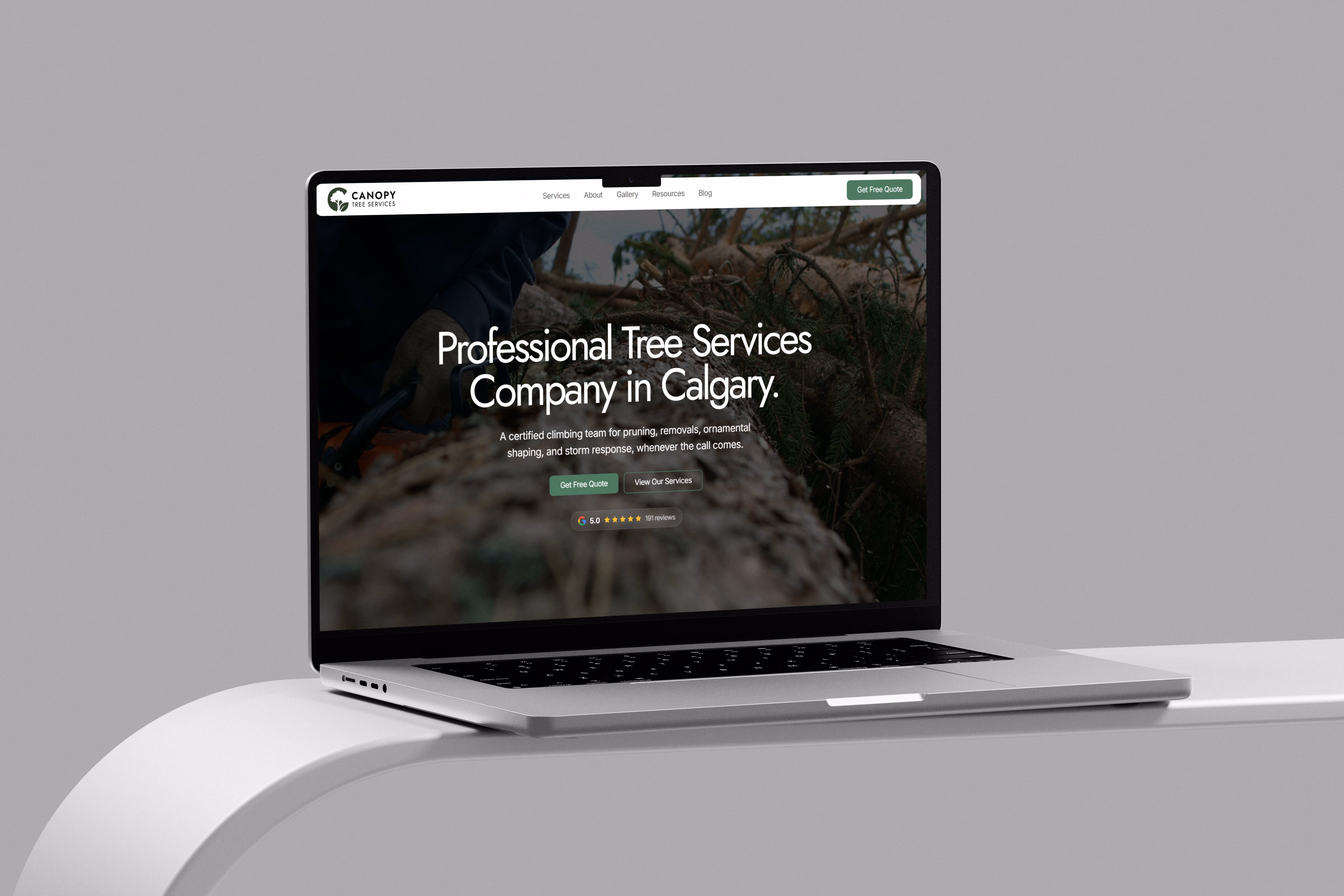 Tree services website design mockup for an arborist and tree care business