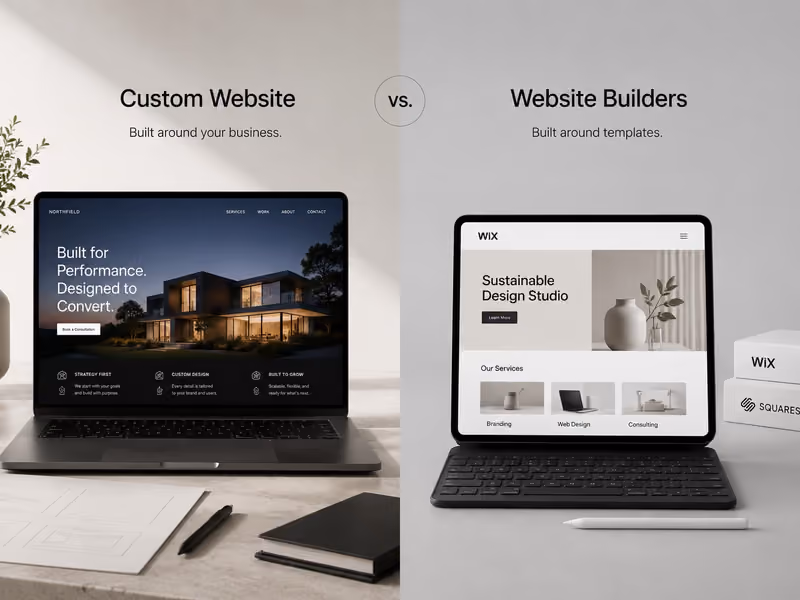 Comparison between a custom website and website builders like Wix and Squarespace