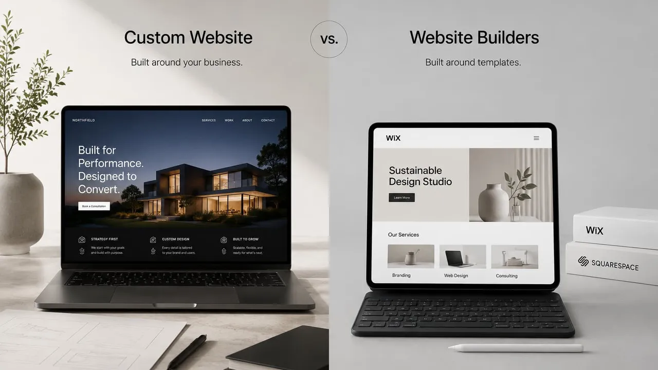 Comparison between a custom website and website builders like Wix and Squarespace