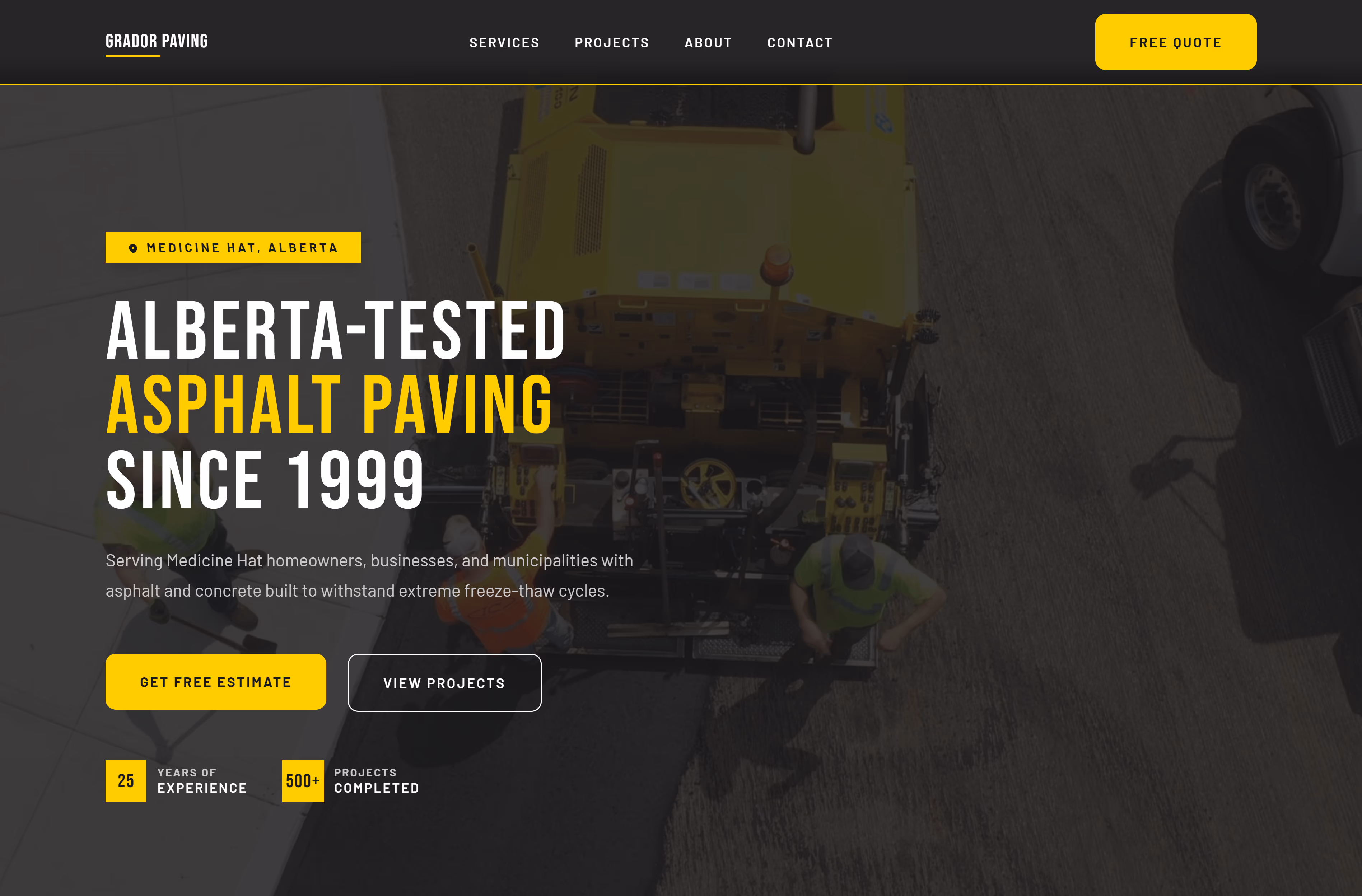 Grador Paving homepage design preview