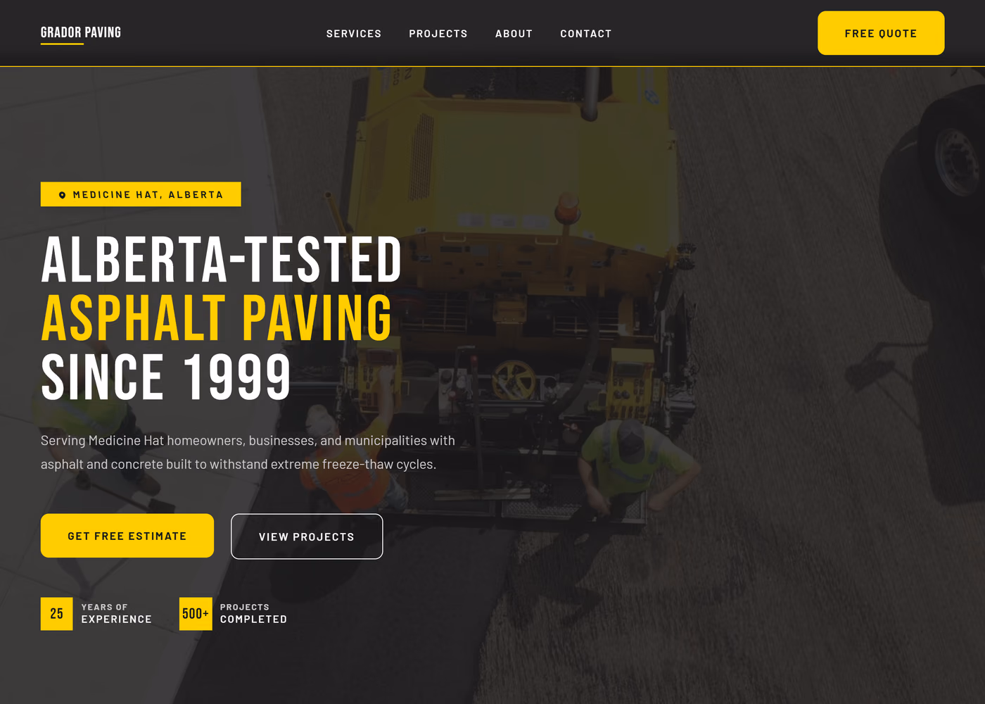 Grador Paving homepage hero section