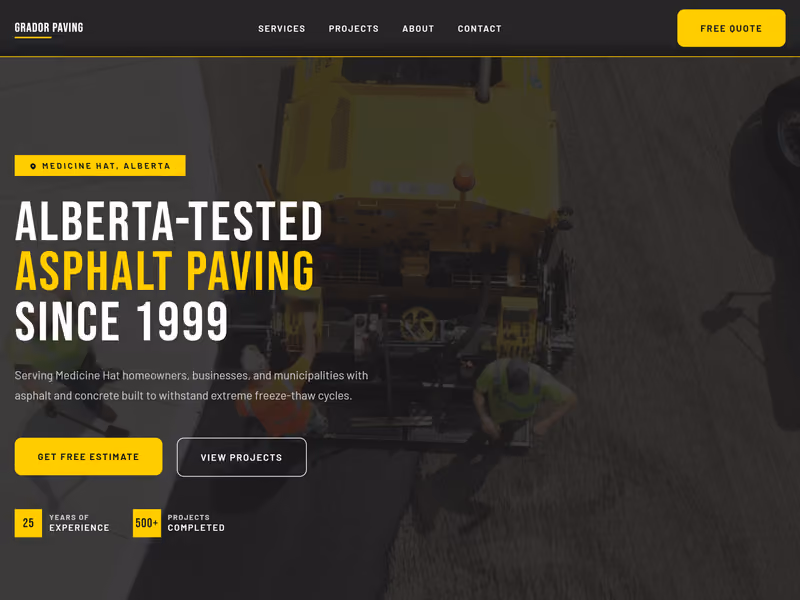 Grador Paving homepage design, a concept website for a paving and concrete contractor