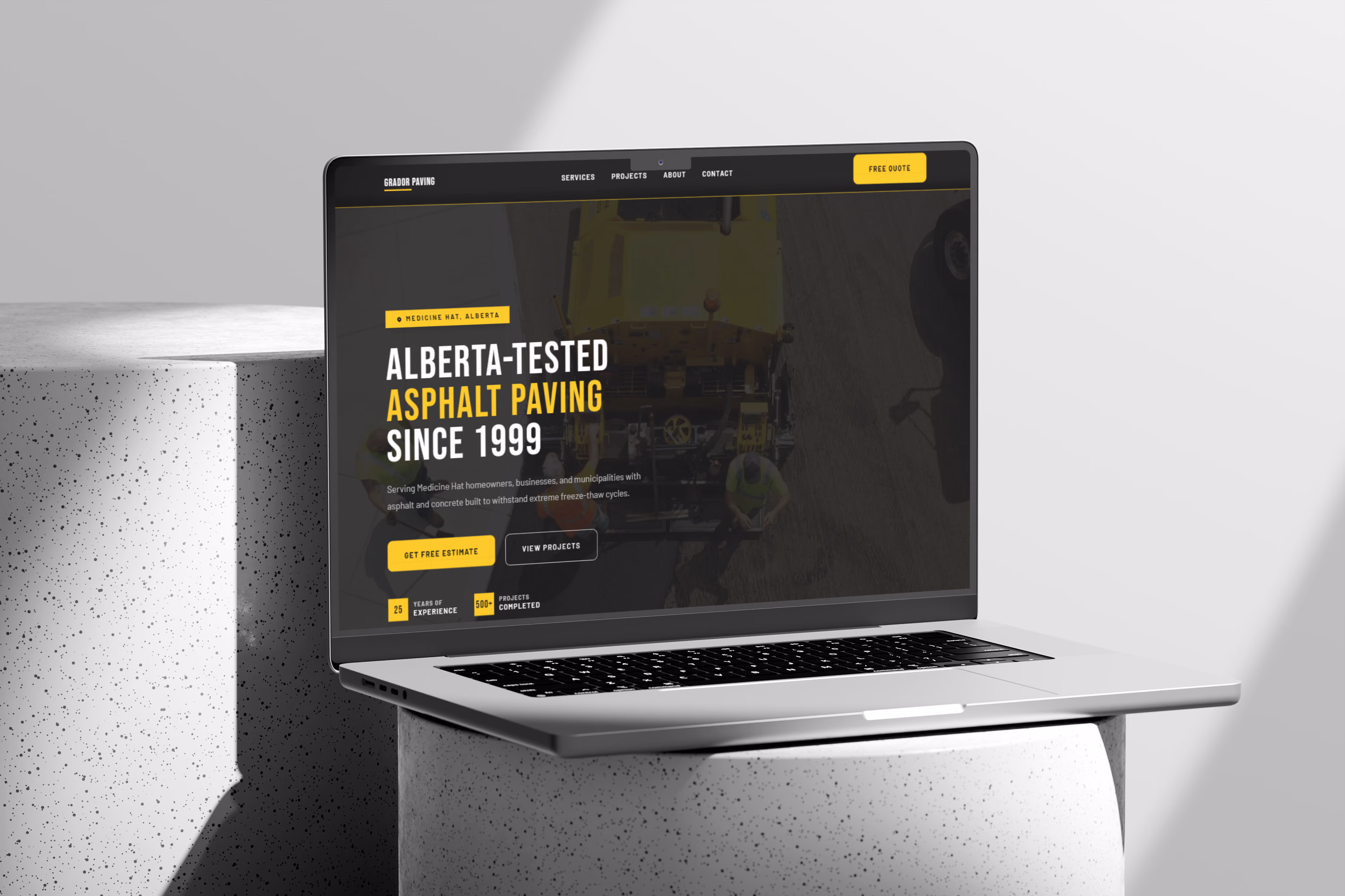 Construction company website design mockup for a contractor business