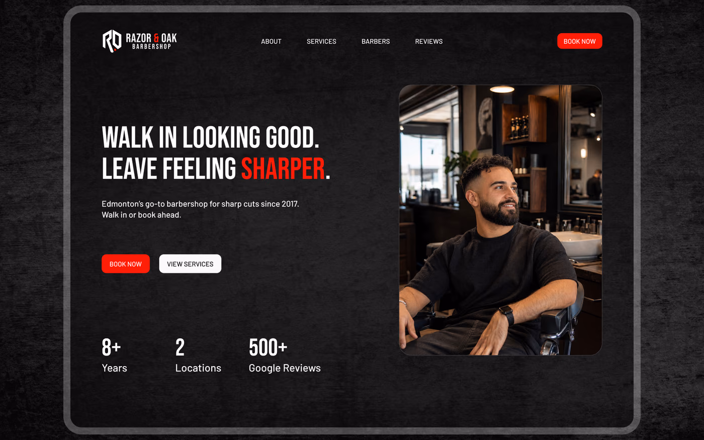 Razor & Oak Barbershop homepage preview