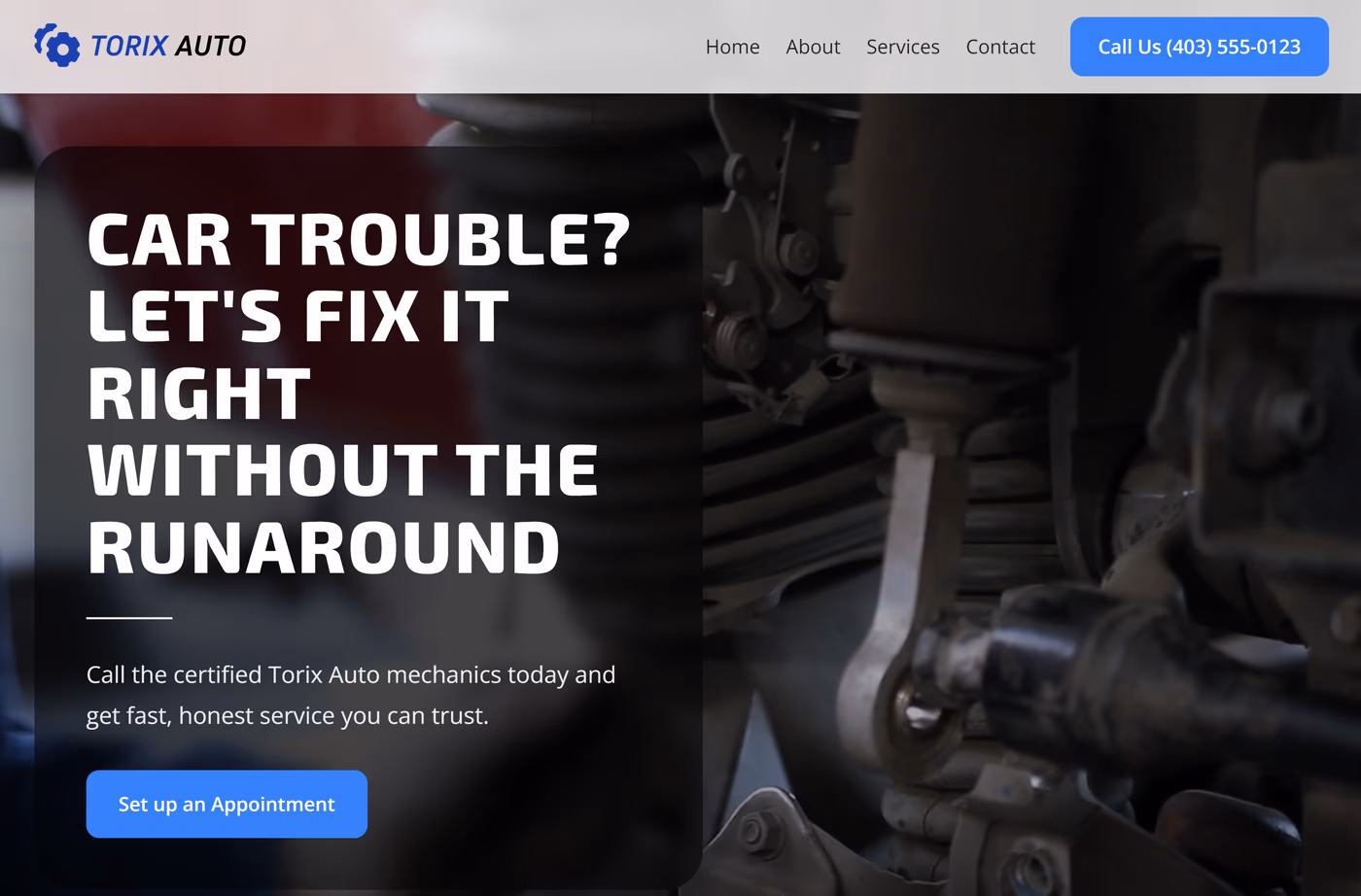 Torix Auto homepage hero section
