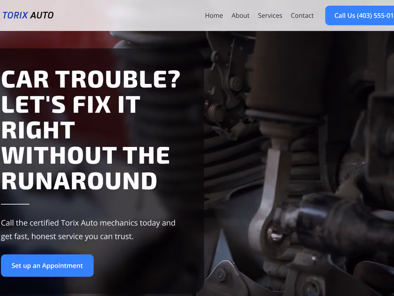 Torix Auto homepage design, a concept website for an auto repair shop