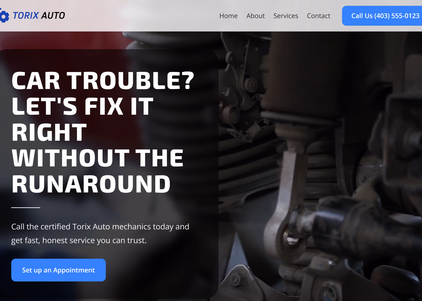 Torix Auto homepage hero section