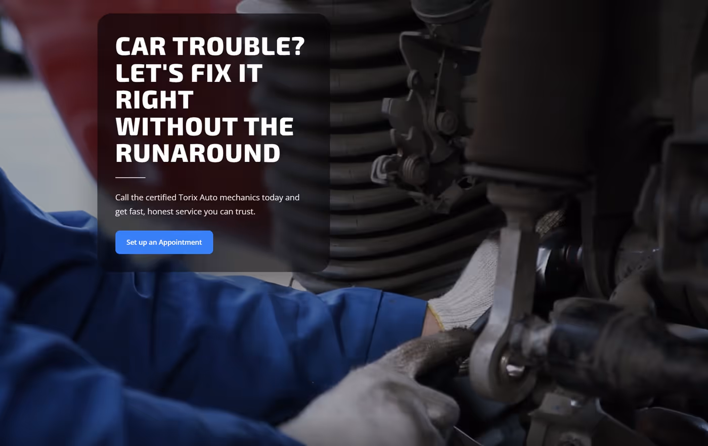 Torix Auto homepage hero section