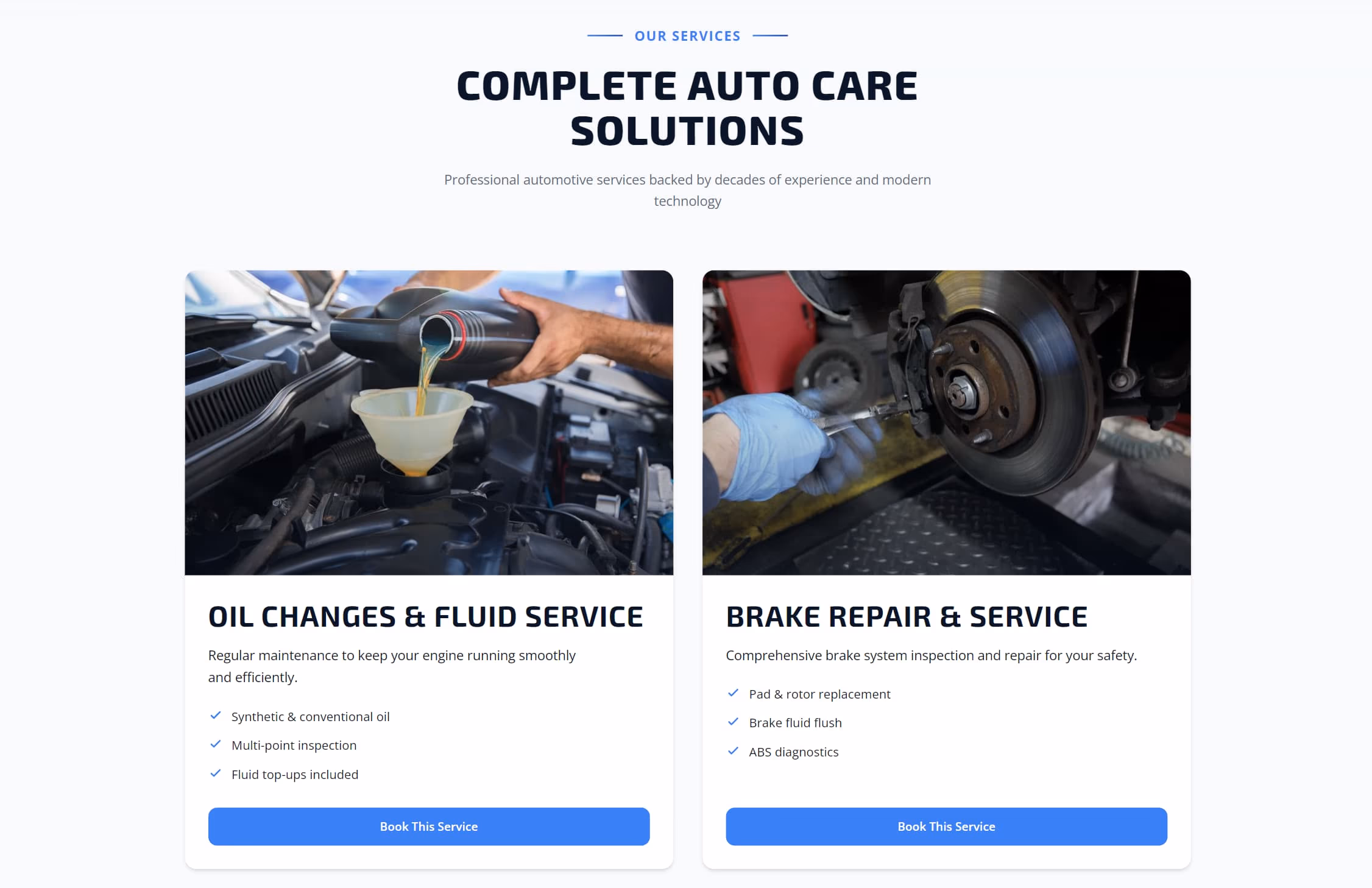 Torix Auto Repair website, services section and trust indicators