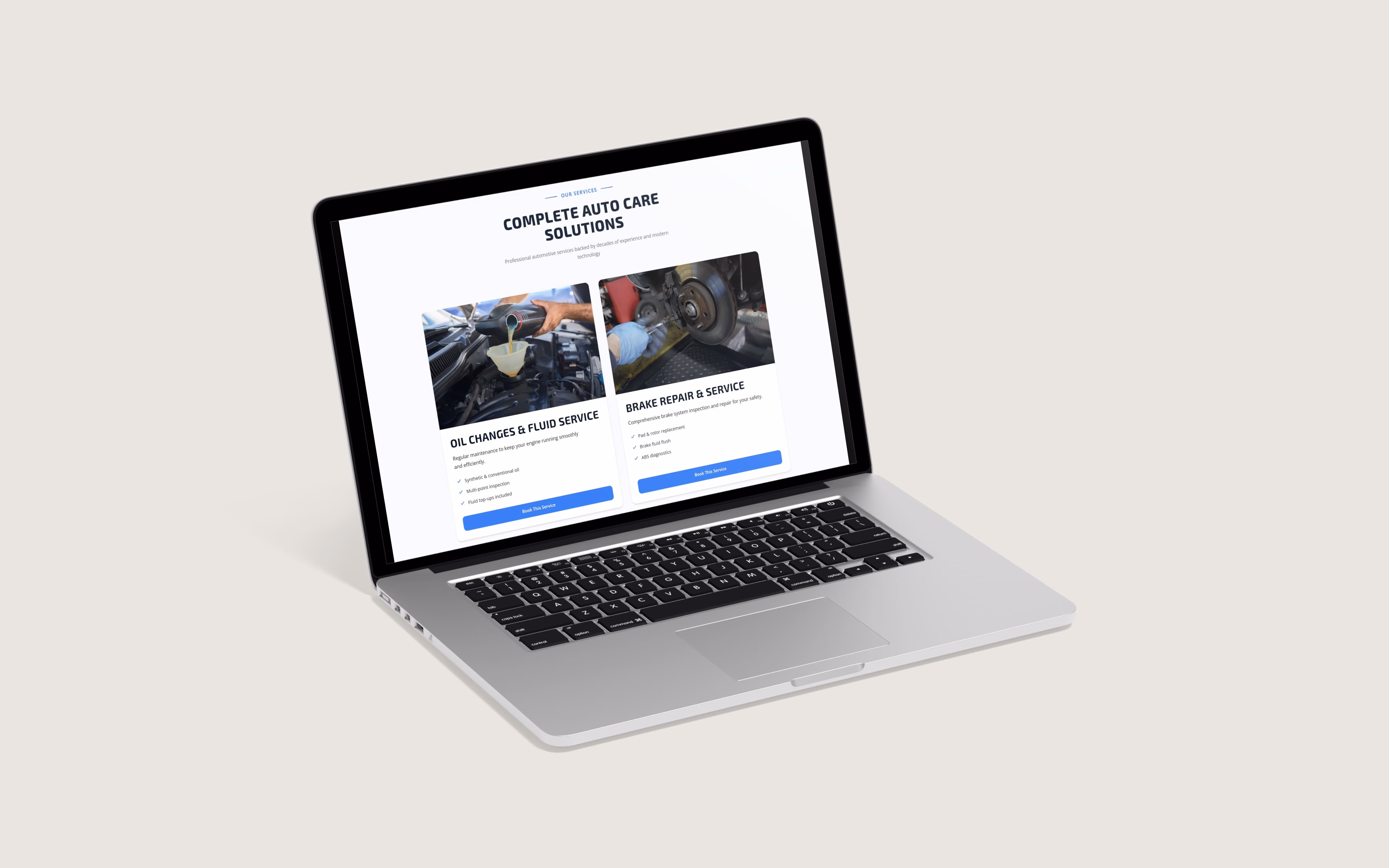 Automotive business website design mockup for a local service company
