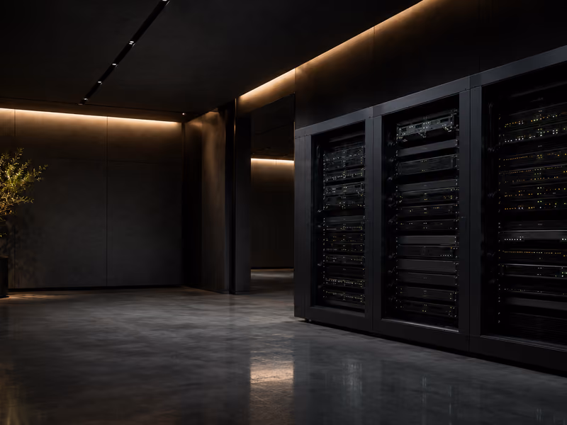 Server rack in a clean data center representing website hosting and maintenance infrastructure