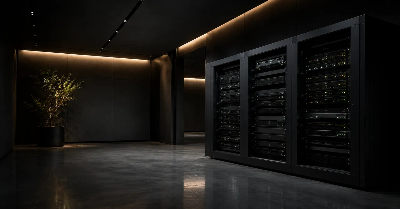 Server rack in a clean data center representing website hosting and maintenance infrastructure