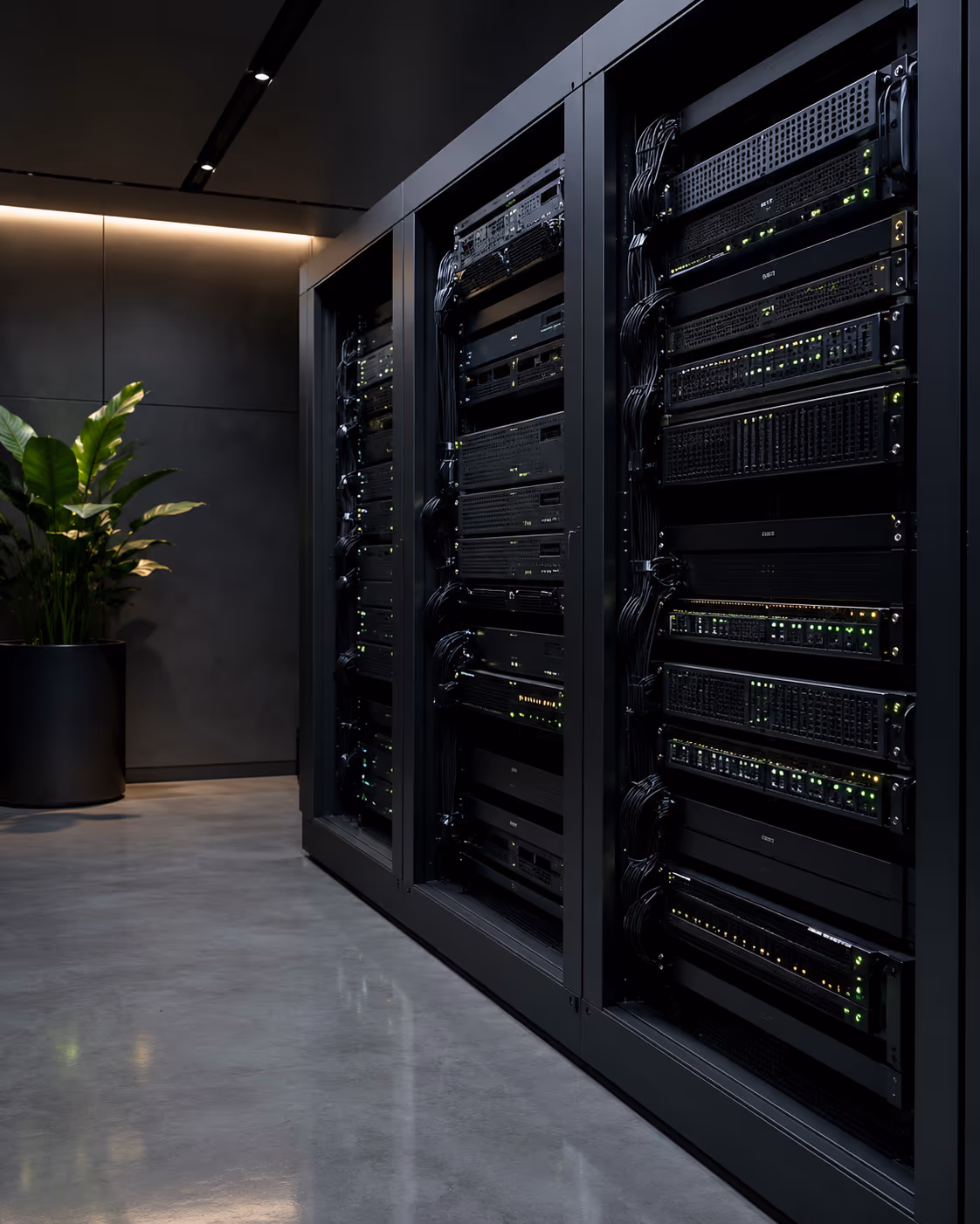 Clean server rack representing reliable website maintenance, hosting, and security services