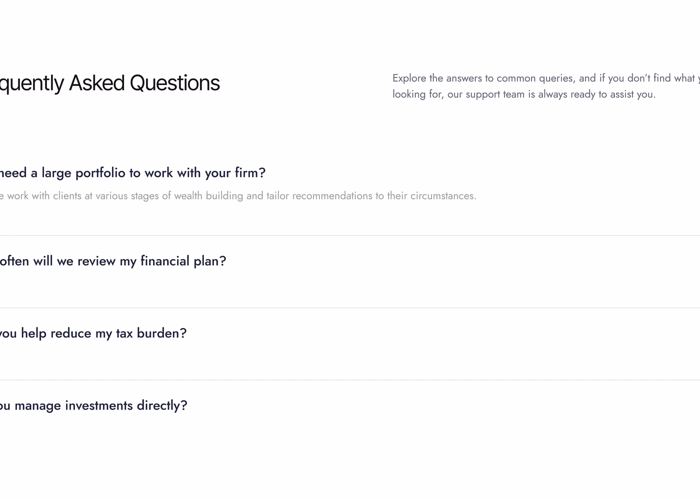 Winslow Wealth Advisory FAQ section