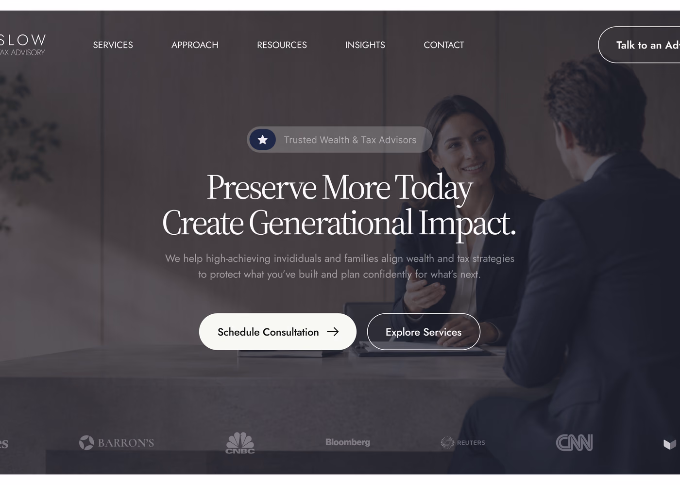 Winslow Wealth Advisory homepage hero section