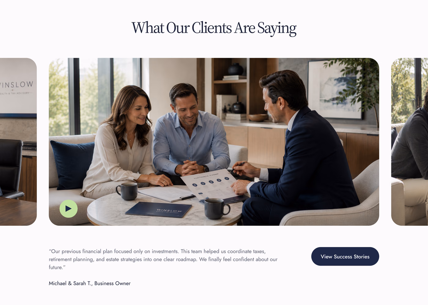 Winslow Wealth Advisory testimonials section
