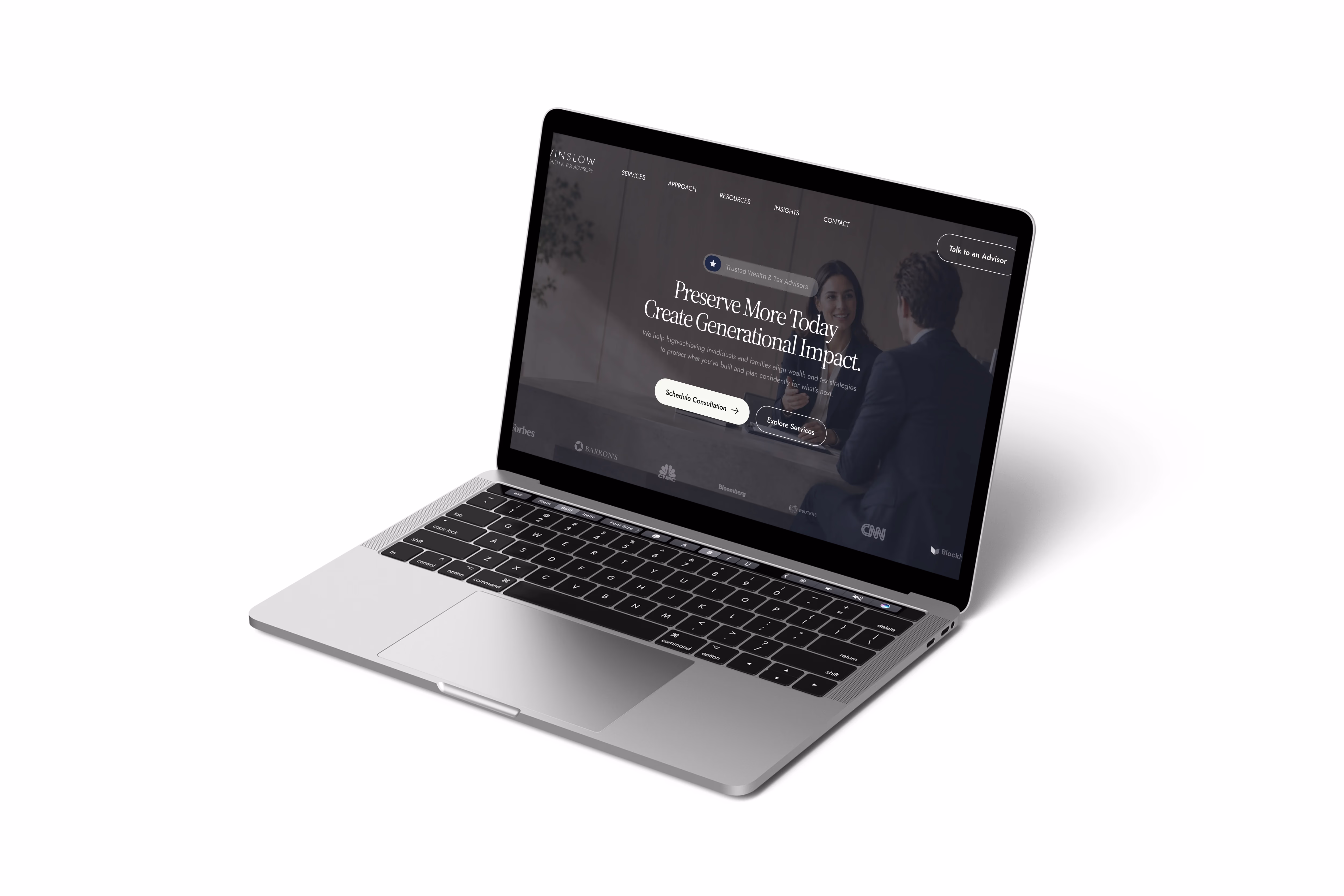 Wealth advisory firm website design mockup for a financial services business